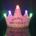 Pink LED birthday crown with five colored lights and Happy Birthday text on front - One Size / Pink Birthday Crown Hat