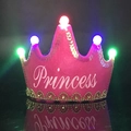 Detail of LED glowing rose red crown hat with sequins and Princess text for birthdays - One Size / Rose Red Princess Crown Hat