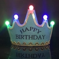 Detail of blue LED birthday crown with five colored glowing lights and gold lace trim - One Size / Blue Birthday Crown Hat