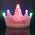 Detail showing the pink LED glowing crown with Princess text and golden bead base - One Size / Pink Princess Crown Hat