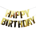 Golden glitter Happy Birthday banner with metallic finish for party decoration - Gold Glossy Birthday