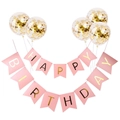 Pink and gold Happy Birthday banner kit with five clear gold confetti balloons - Gold Confetti Balloons + Pink Hot Stamping Birthday Set