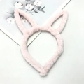 Close-up of pink plush cat ear headband with soft faux fur and fluffy texture detail - Rabbit Ear / Long / Pink