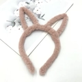 Detailed view of pink plush cat ear headband with soft fluffy texture and elastic band - Rabbit Ear / Long / Peach