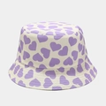 Chapeau bob réversible avec motif de cœurs violets sur tissu en coton blanc crème - Beige Cœur Violet