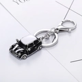 Mini classic beetle car keychain in black and white finish with silver metal lobster clasp - Chy-2102 / Silver & Black