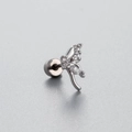 Silver titanium steel butterfly cartilage stud earring with cubic zirconia inlay - Single Piece / Silver Butterfly Flat Back (A017-1#)