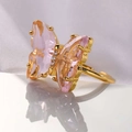 Anello farfalla dorato con cristalli rosa e fascia regolabile in stile elegante - Rosa