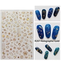 Pegatinas 3D R207 para uñas con estrellas y lunas doradas sobre uñas azul oscuro - Patrón Astronómico Estrella Luna (R207 Oro Láser)