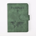 Detail view of dark green PU leather passport cover with RFID blocking and map design - Dark Green