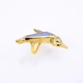 Macro shot of bird pendant featuring gold plating and iridescent purple opal inlay - Gold Pink Opal