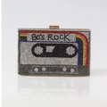 Borsa a mano vintage a forma di cassetta con strass luccicanti e design rock anni '80 - 80's ROCK / Nero