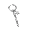 Minimalist silver hoop earring with hanging metal curb chain and polished star pendant - Silver Star Hoop Earring (Single Piece)