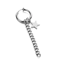 Detail view of silver earring with metal chain and a dangling five-point star pendant - Silver Star Ear Clip (Single Piece)
