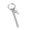 Silver punk cross hoop earring with long cuban chain dangle for a streetwear look - Silver Cross Hoop Earring (Single Piece)