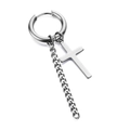 Minimalist silver cross drop earring with curb chain element and polished metal finish - Silver Large Cross Hoop Earring (Single Piece)