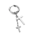 Silver hoop earrings with dual hanging cross charms on delicate metal chains - Silver Double Cross Hoop Earring (Single Piece)