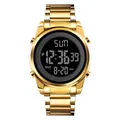 Classic gold digital stainless steel watch for men with calendar and alarm functions - Gold