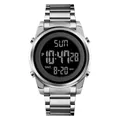 Silver stainless steel digital business watch with black LCD screen and metal link strap - Silver