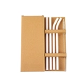 White reusable straw set with 2 straight, 2 curved straws and a brush in kraft box - 0.8x20CM Set (White Jade)