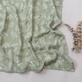Soft muslin cotton baby blanket in light green color with white leaf pattern print - Light Green Leaves (S171)