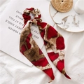 Elegant red brown snake print silk scrunchie with streamer on a stylish background - Red Snake Pattern