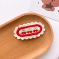 Cute knitted hair clip with red cherry embroidery and white wavy border for girls - 16-Three Cherries