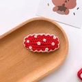 Handmade red knit hair clip with white dots and cream lace trim for girls - 14-Red Small Dots