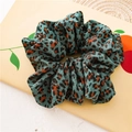Large leopard print scrunchie in teal green with silk texture and pleated detail - Leopard Green-Black