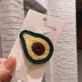 Handmade knitted avocado hair clip for girls with green and yellow yarn texture - Avocado