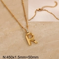 Polished gold titanium necklace featuring a sparkling diamond-set letter R pendant - Gold Letter R (KN286987-Z)