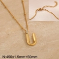 Titanium steel necklace in gold finish featuring a crystal-set letter U pendant - Gold Letter U (KN286990-Z)