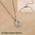 Silver titanium steel necklace with letter C pendant and sparkling rhinestones - Silver Letter C (KN286998-Z)