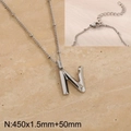 Silver tone titanium steel necklace featuring a crystal letter N pendant with clasp detail - Silver Letter N (KN287009-Z)