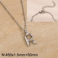 Silver stainless steel R-letter necklace with rhinestones and beaded chain detail - Silver Letter R (KN287013-Z)