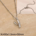 Silver titanium steel necklace with diamond-set letter Y pendant and beaded chain - Silver Letter Y (KN287020-Z)