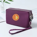 Purple nylon triple zipper wristlet clutch purse for women with a convenient hand strap - Medium / Deep Purple (Yellow Label)
