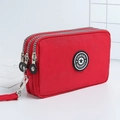 Vibrant red triple zipper nylon coin purse and makeup bag with wrist strap - Medium / Red