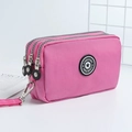 Pink washed nylon small square clutch bag with three zippers and a wrist strap - Medium / Pink