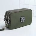 Dark green washed denim three-layer small clutch bag with zipper and hand strap - Medium / Army Green