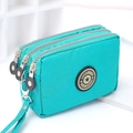 Lake blue nylon triple-zipper wristlet wallet and mobile phone pouch for women - Medium / Grass Green