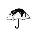 Cartoon enamel pin featuring a cute black cat resting on a white umbrella handle - Black Cat Sleeping On White Umbrella (QHXZ1721)