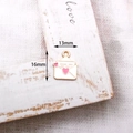 White enamel envelope charm with pink hearts and gold trim for DIY jewelry, 13x16mm size - Envelope