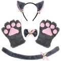 Set cosplay da gatto 4 pezzi grigio e rosa con orecchie, zampe, coda e papillon - Set da 5 pezzi / Grigio