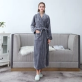 Plush grey flannel bathrobe for men and women featuring a shawl collar and waist tie - Elegant Gray (Women)