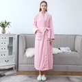 Pink plush flannel long bathrobe with shawl collar and waist tie for winter comfort - Cherry Pink (Women)