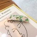 Green and pink marble acetate hair clip with vintage rectangular spring fastener design - Floral Green