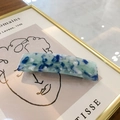 8.5cm blue and green marble patterned acetate hair clip with vintage rectangular design - Floral Light Blue