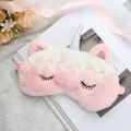Soft plush unicorn sleep mask with pink fluffy ears and a shiny silver horn decoration - Pink and White Unicorn