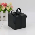 Elegant square black gift box with matching silk ribbon bow for wedding candy - Black + Ribbon
